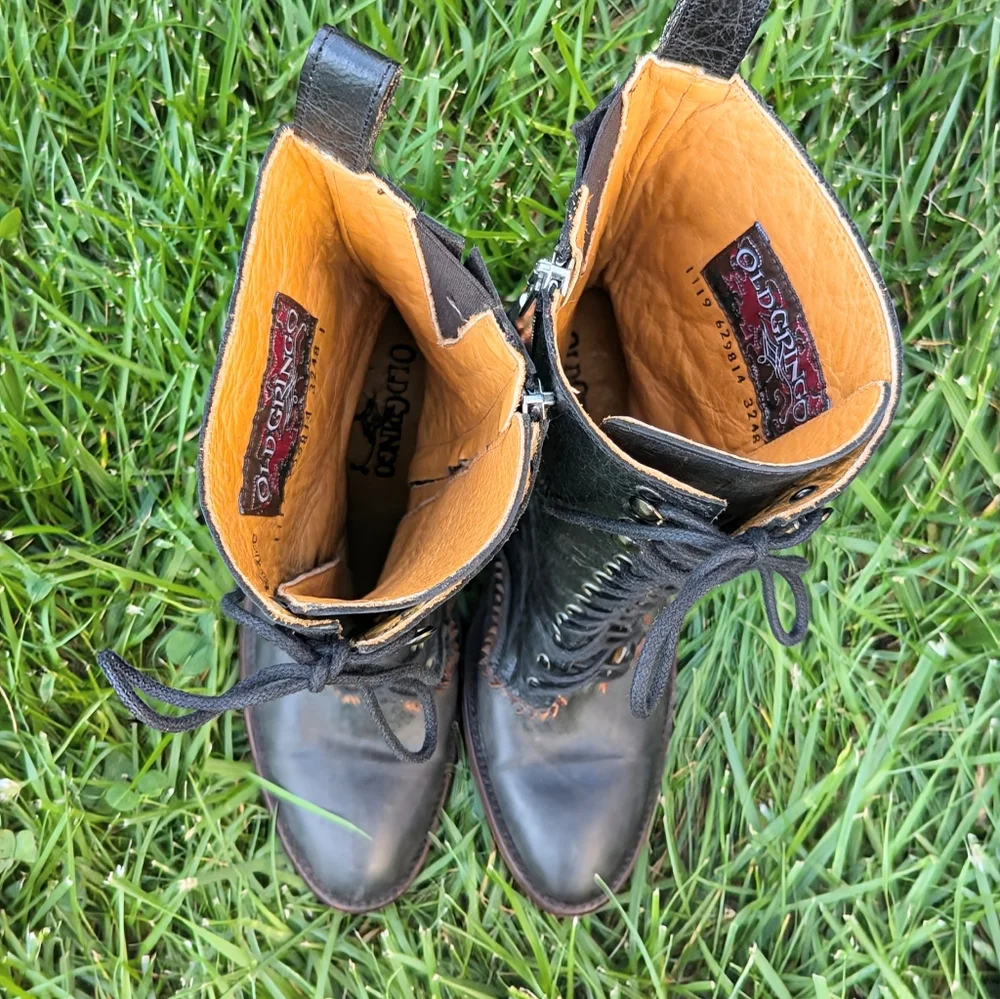 Old Gringo Cate Lace Up Cowboy Boots Black Women's Rare Retro Embroidered Floral - Picture 14 of 15